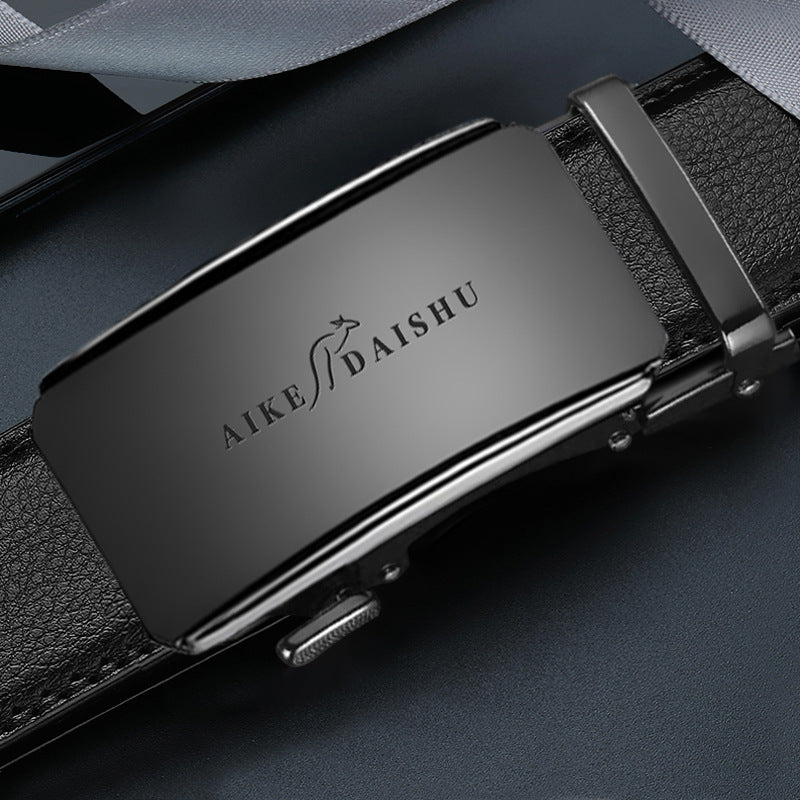 Men Black Leather Automatic Buckle Belt