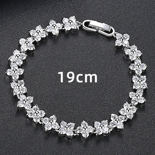 Silver Flower Bracelet for Women with Sparkling Stones