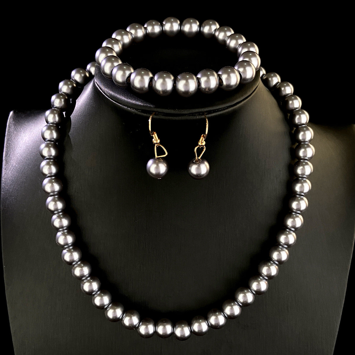 White Pearl Necklace Bracelet Earrings Set for Women