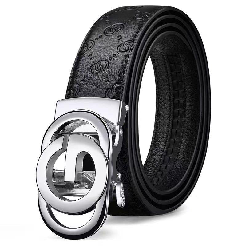 Men's Genuine Leather Automatic Buckle Belt Black