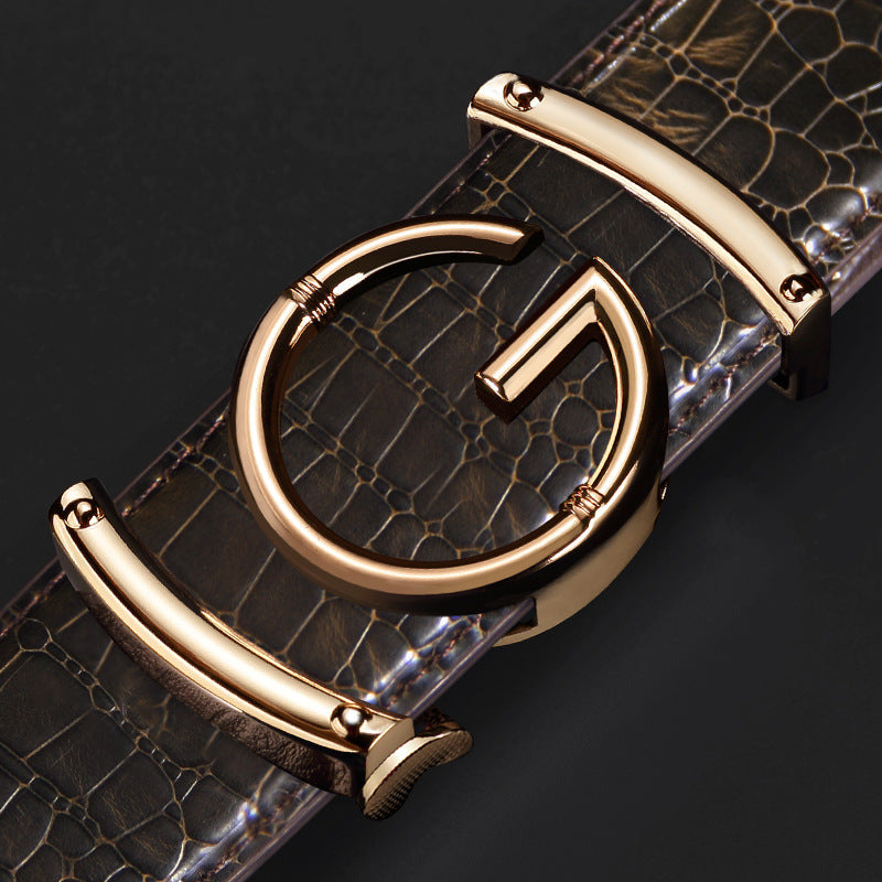 Men's Crocodile Skin G Buckle Belt Black Gold