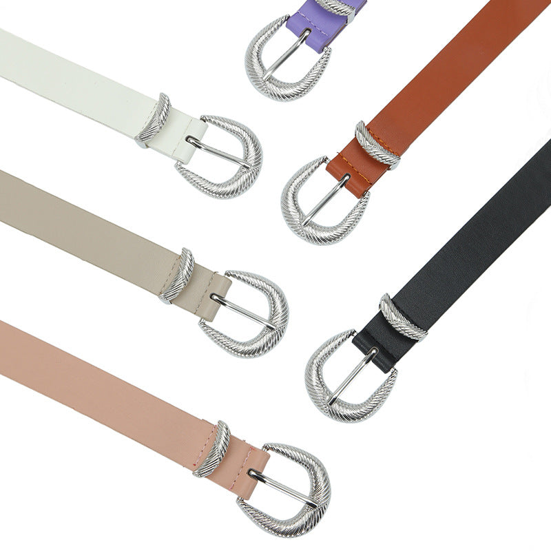 Black Women's Belt with Silver Thread Buckle
