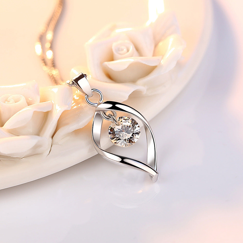 Silver Love Twist Pendant Necklace with Zircon for Women