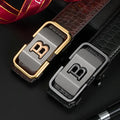 Men's Automatic Buckle Leather Belt Brown Gold