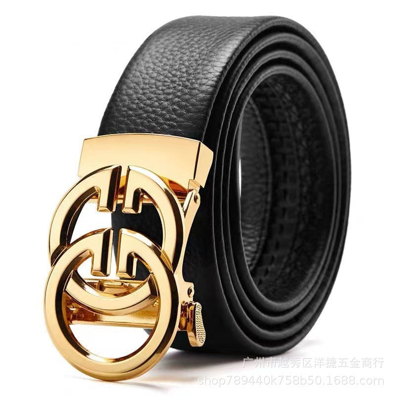 Men Leather Belt Automatic Buckle Black Gun Metal G Logo