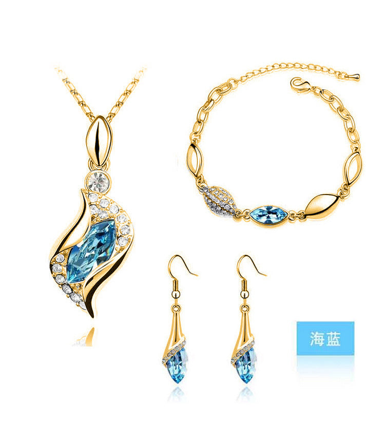 Blue Crystal Jewelry Set for Women Silver Tones