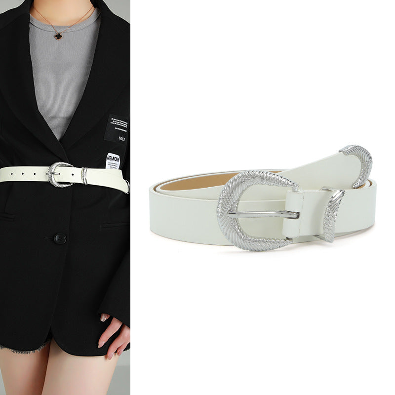 Black Women's Belt with Silver Thread Buckle