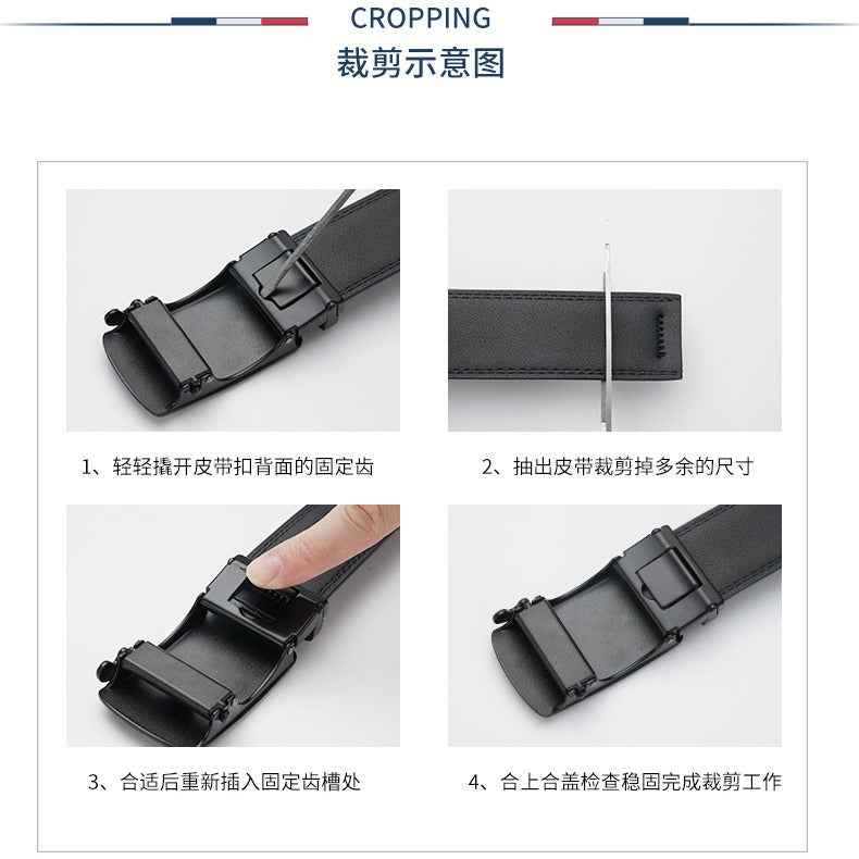 Men's Genuine Leather Automatic Buckle Belt Black Gold