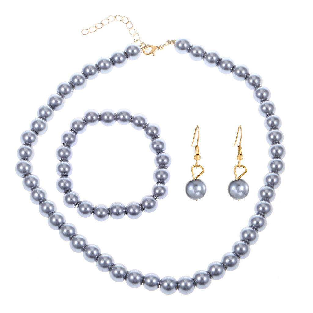 White Pearl Necklace Bracelet Earrings Set for Women