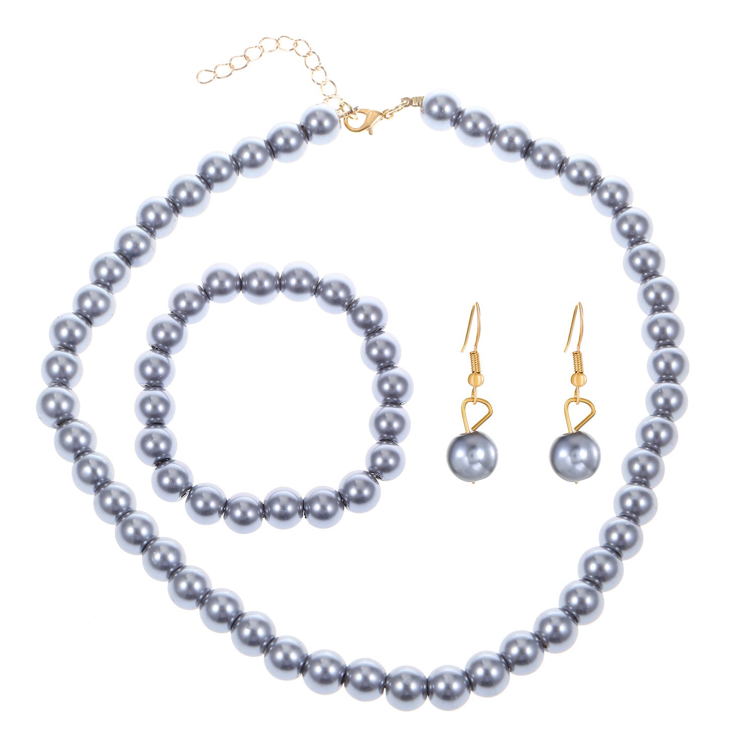 White Pearl Necklace Bracelet Earrings Set for Women