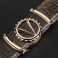 Men Crocodile Leather Belt Curry Gold Buckle Casual
