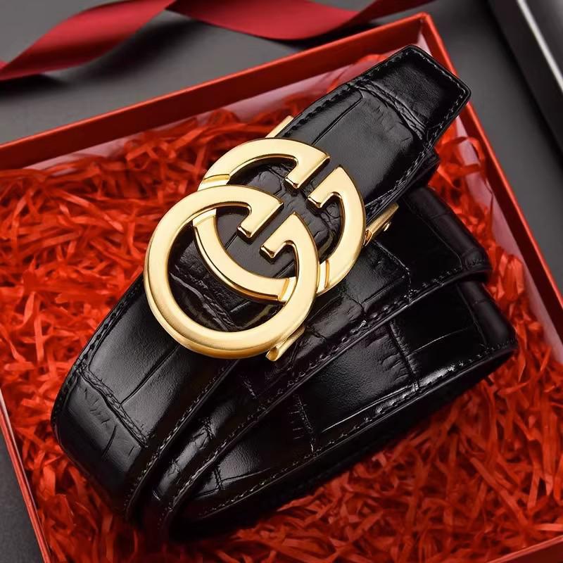 Men's Black Crocodile Skin Belt with Double G Buckle