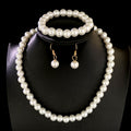 White Pearl Necklace Bracelet Earrings Set for Women