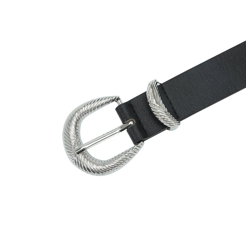 Black Women's Belt with Silver Thread Buckle