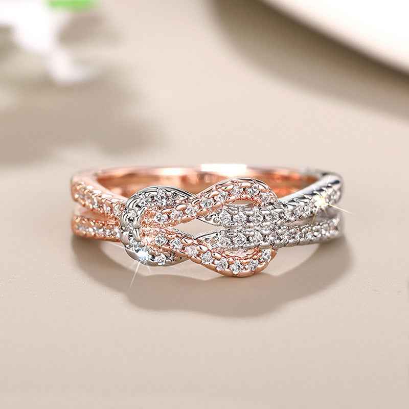 Two-Color Zircon Infinity Ring for Women Daily Wear Jewelry