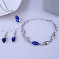 Blue Crystal Jewelry Set for Women Silver Tones