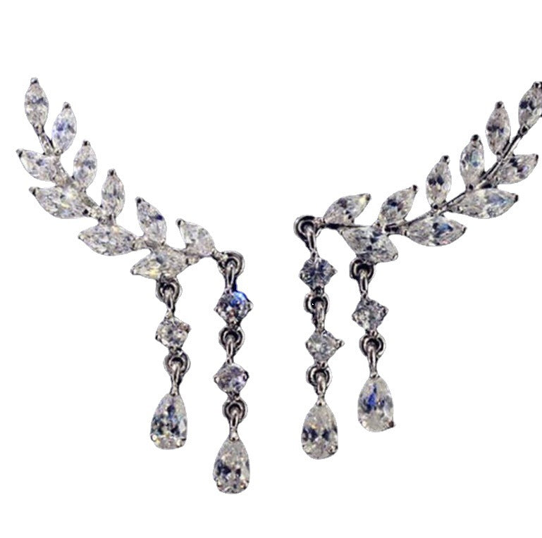 Leaf Crystal Earrings Gold Tone Pakistani Women