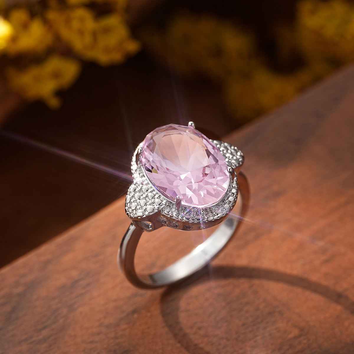Pink Zircon Rings for Women Luxury Geometric Jewelry