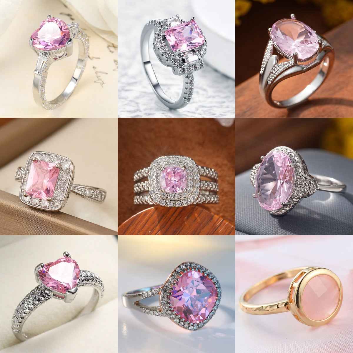 Pink Zircon Rings for Women Luxury Geometric Jewelry