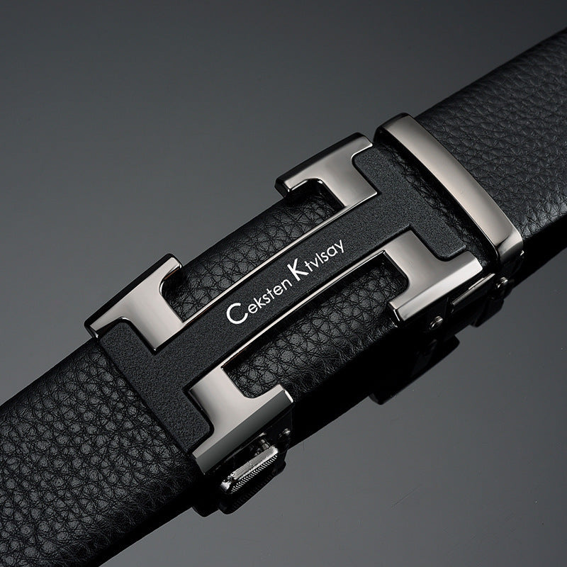 Men Leather Belt Automatic Buckle Black Gun Metal G Logo