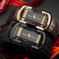 Men Retro Leather Belt with Gold Automatic Buckle Brown Black