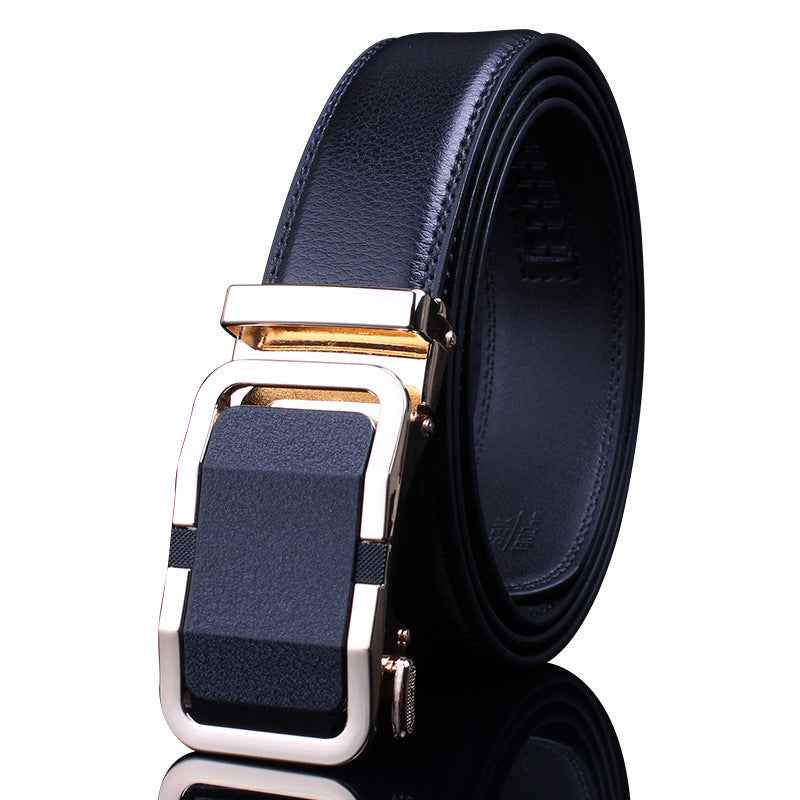 Men's Genuine Leather Automatic Buckle Belt Black Gold