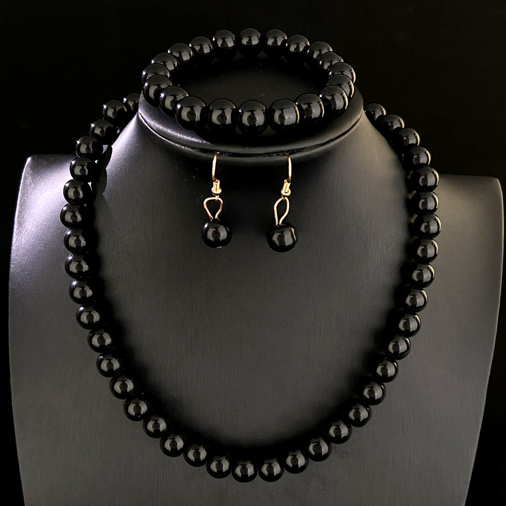 White Pearl Necklace Bracelet Earrings Set for Women