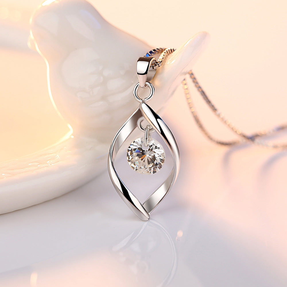 Silver Love Twist Pendant Necklace with Zircon for Women