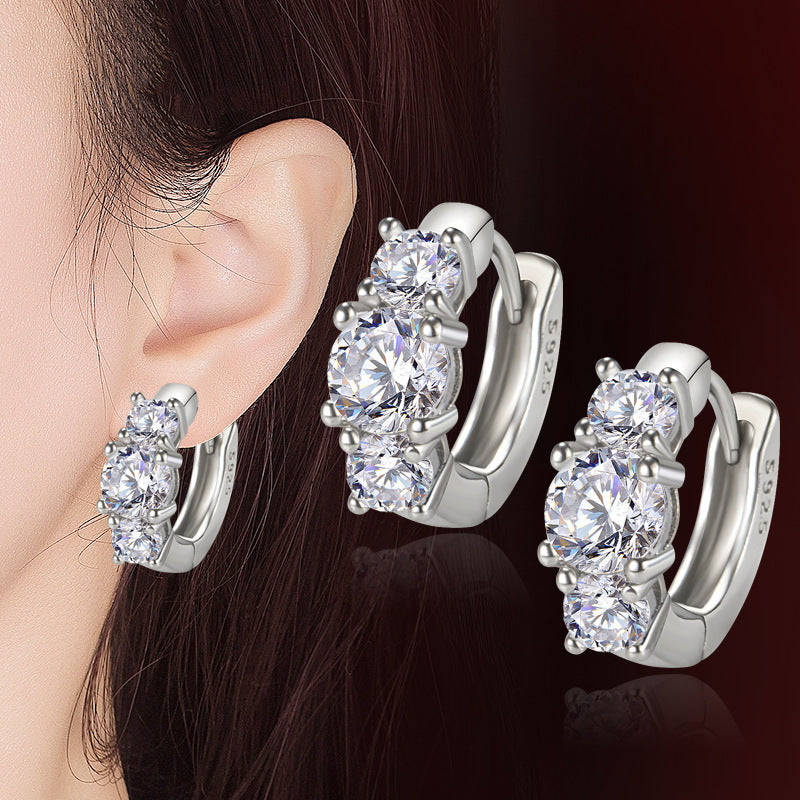 Three Diamond Zircon Earrings White Gold Pakistani Women