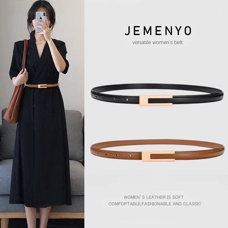 Women's Genuine Leather Belt Black Brown Thin Retro Casual Waist Belt