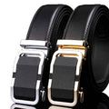 Men's Genuine Leather Automatic Buckle Belt Black Gold