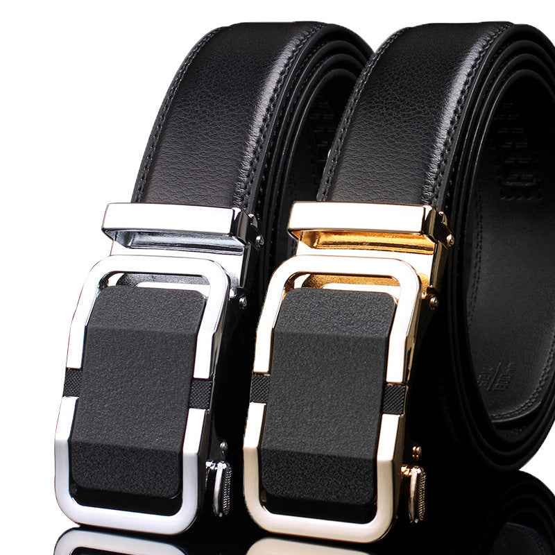 Men's Genuine Leather Automatic Buckle Belt Black Gold