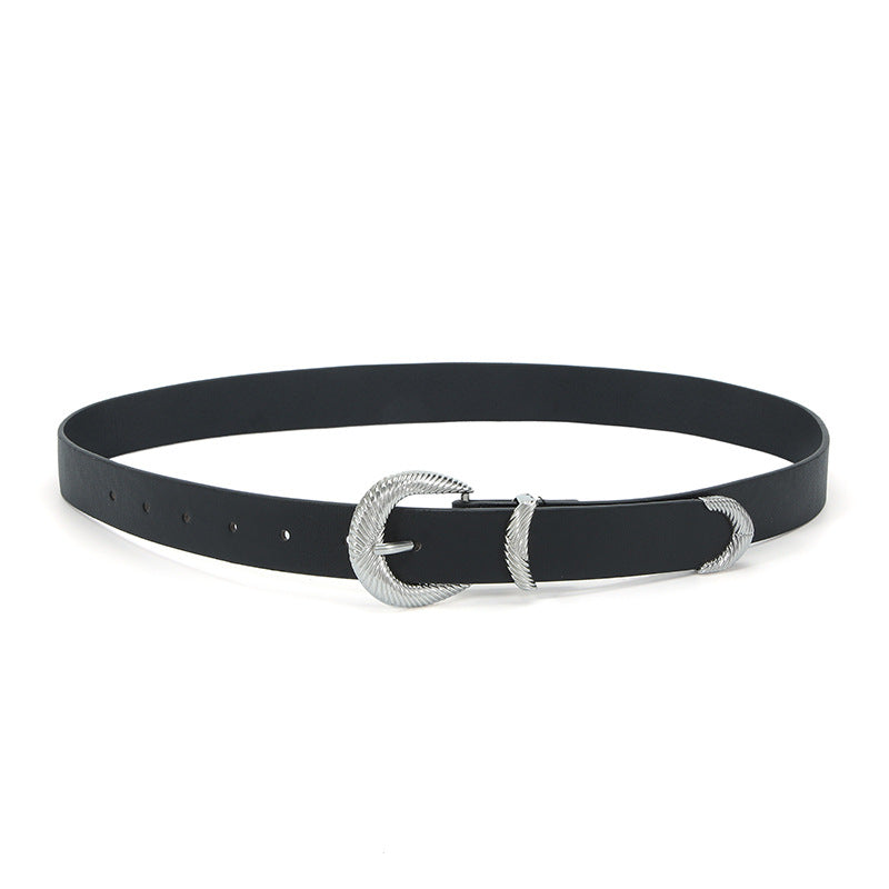 Black Women's Belt with Silver Thread Buckle