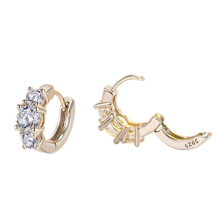 Three Diamond Zircon Earrings White Gold Pakistani Women