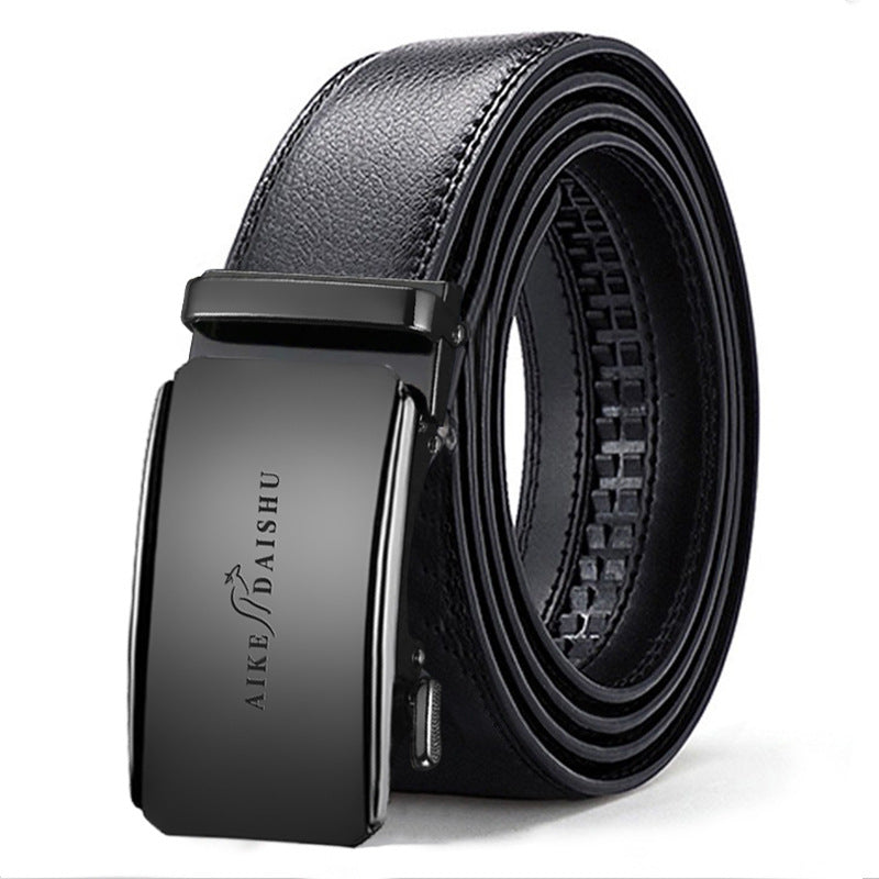 Men Black Leather Automatic Buckle Belt