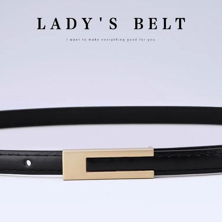 Women's Genuine Leather Belt Black Brown Thin Retro Casual Waist Belt