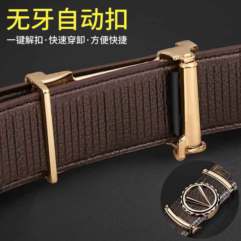 Men Crocodile Leather Belt Curry Gold Buckle Casual