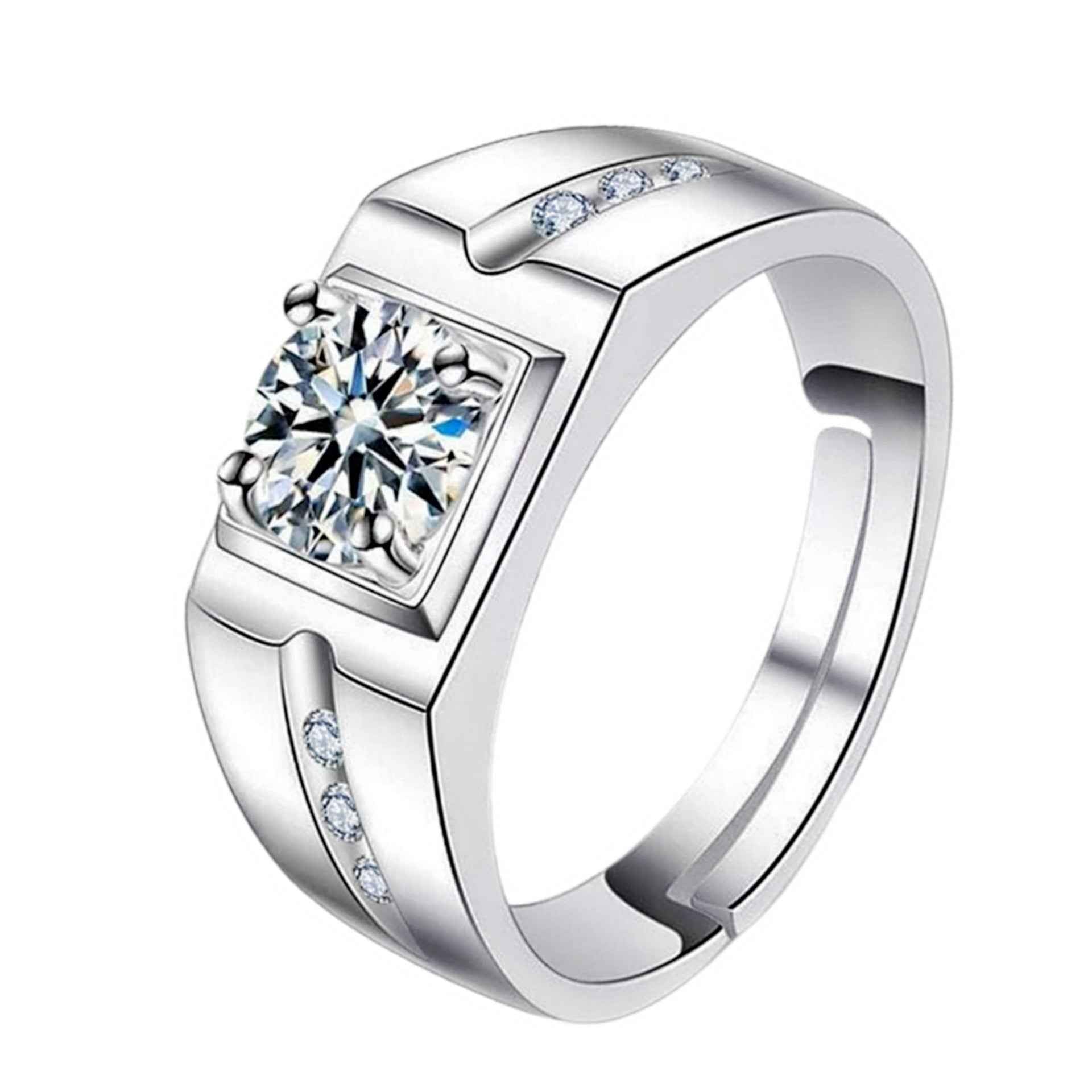 Men's 18K Platinum Plated Wide Diamond Ring