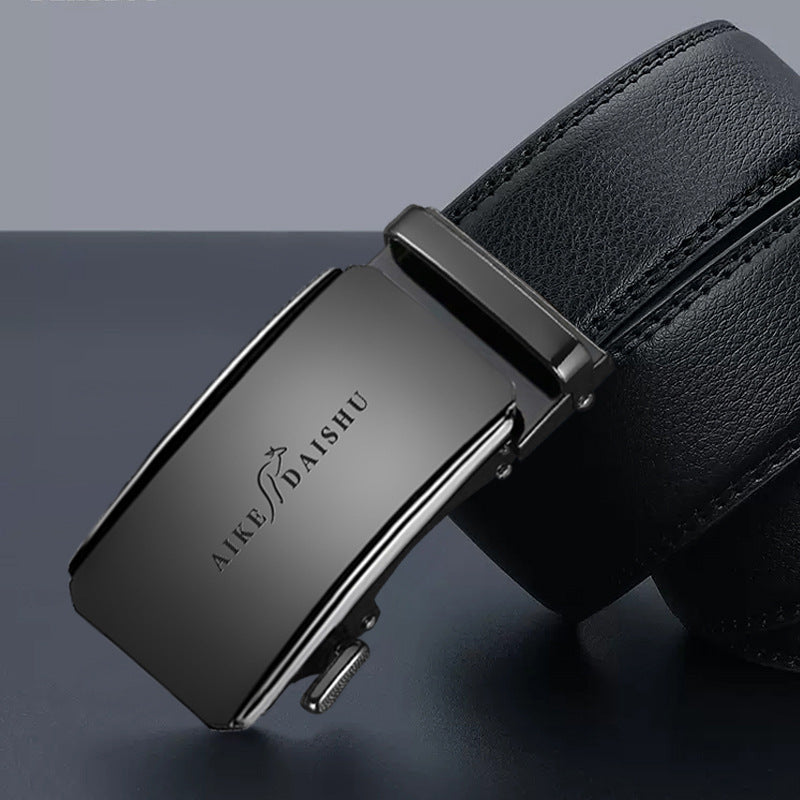 Men Black Leather Automatic Buckle Belt