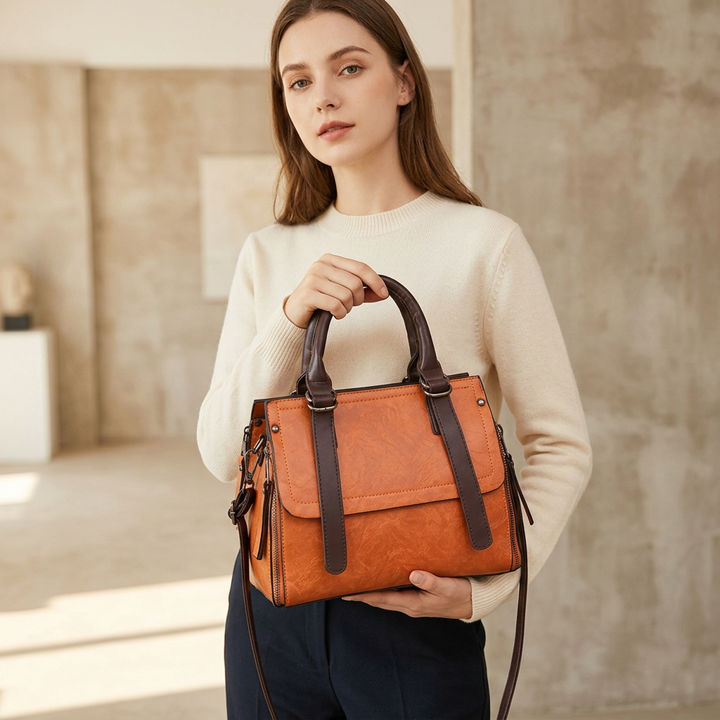 Trendy Orange Boston Handbag for Women
